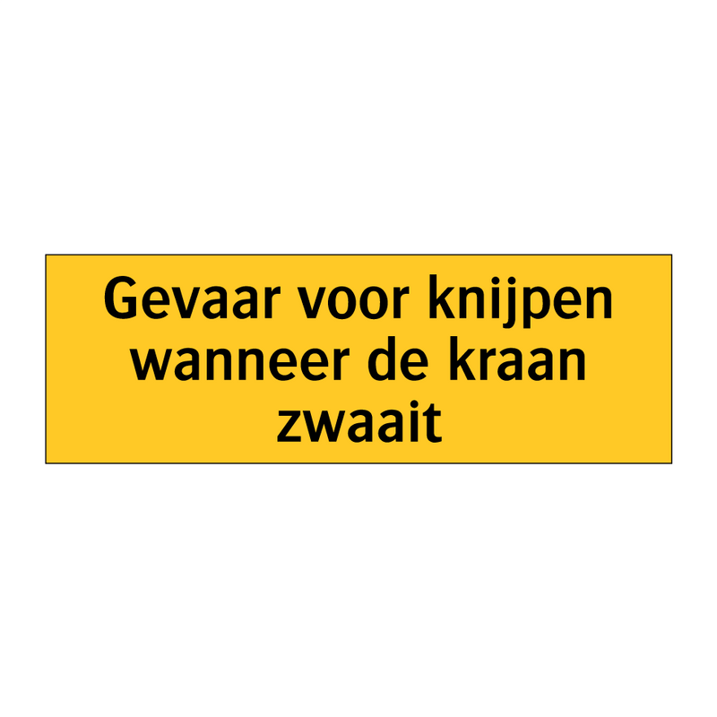 Gevaar voor knijpen wanneer de kraan zwaait