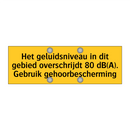 Het geluidsniveau in dit gebied overschrijdt 80 dB(A). /.../