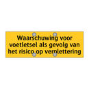 Waarschuwing voor voetletsel als gevolg van het risico /.../