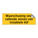 Waarschuwing voor vallende stenen van instabiele klif