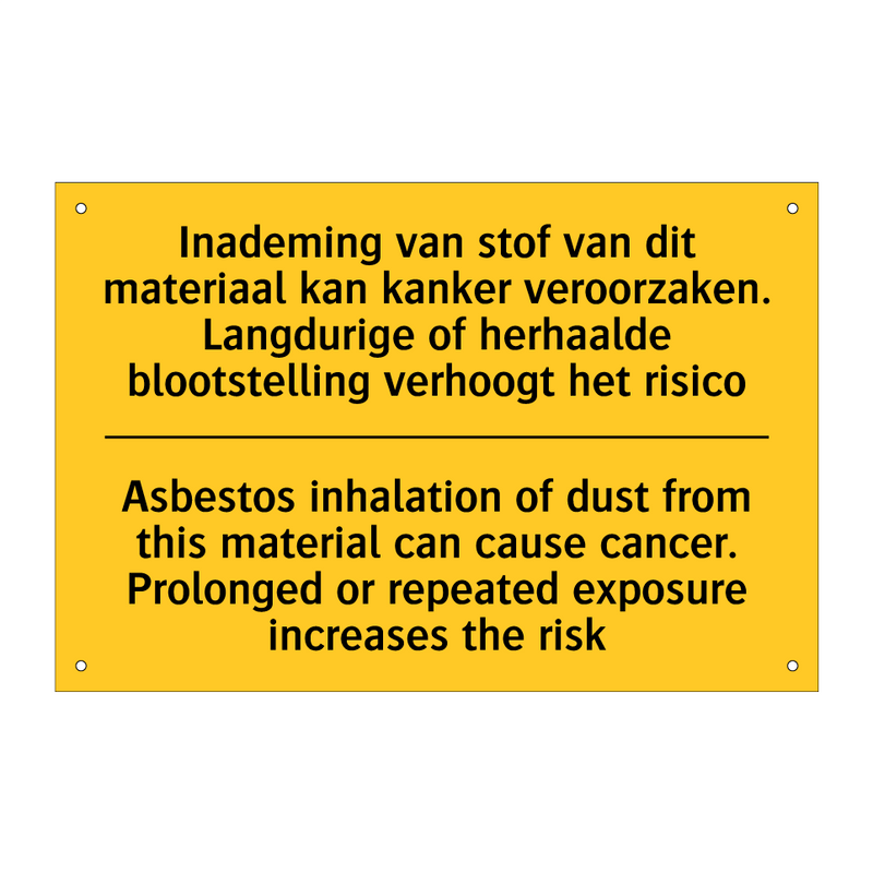 Inademing van stof van dit materiaal /.../ - Asbestos inhalation of dust from /.../