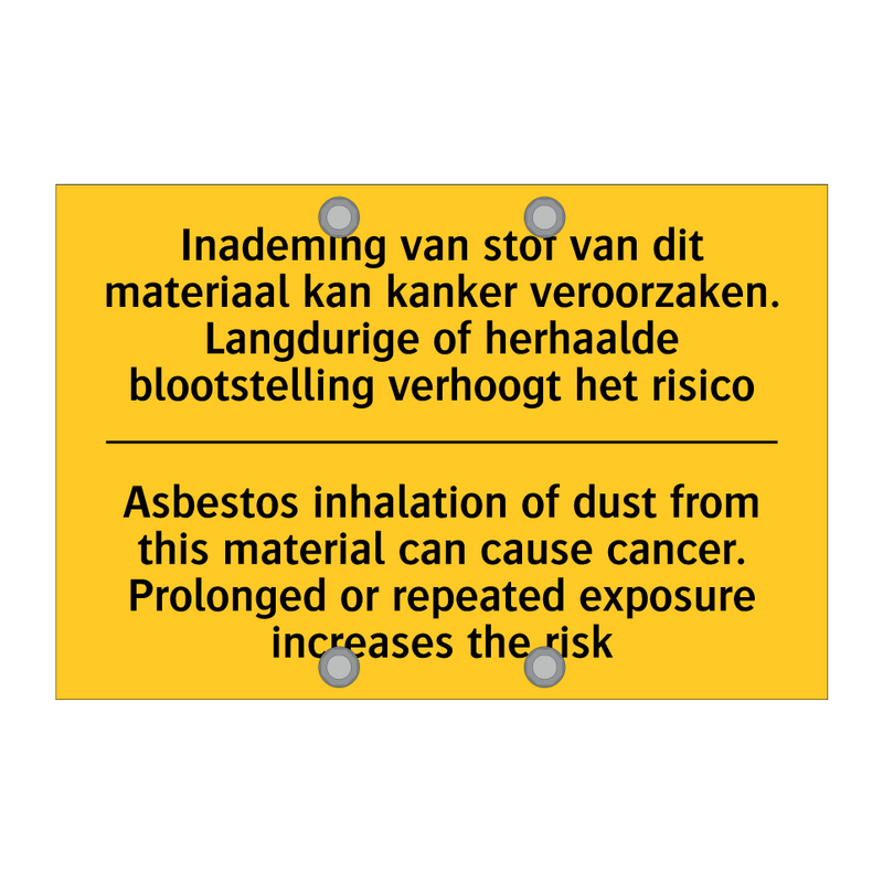 Inademing van stof van dit materiaal /.../ - Asbestos inhalation of dust from /.../