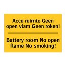 Accu ruimte Geen open vlam Geen roken! - Battery room No open flame No smoking!