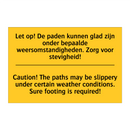 Let op! De paden kunnen glad zijn /.../ - Caution! The paths may be slippery /.../