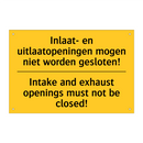 Inlaat- en uitlaatopeningen mogen /.../ - Intake and exhaust openings must /.../