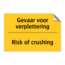 Gevaar voor verplettering - Risk of crushing