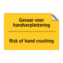 Gevaar voor handverplettering - Risk of hand crushing