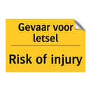 Gevaar voor letsel - Risk of injury