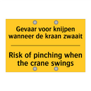 Gevaar voor knijpen wanneer de kraan zwaait - Risk of pinching when the crane swings