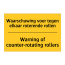 Waarschuwing voor tegen elkaar roterende rollen - Warning of counter-rotating rollers