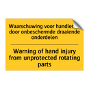 Waarschuwing voor handletsel door /.../ - Warning of hand injury from unprotected /.../