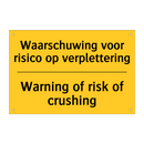 Waarschuwing voor risico op verplettering - Warning of risk of crushing