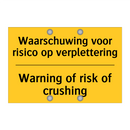 Waarschuwing voor risico op verplettering - Warning of risk of crushing