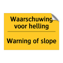 Waarschuwing voor helling - Warning of slope