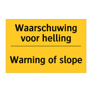 Waarschuwing voor helling - Warning of slope