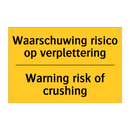 Waarschuwing risico op verplettering - Warning risk of crushing