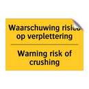 Waarschuwing risico op verplettering - Warning risk of crushing