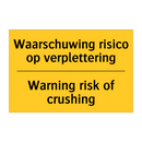 Waarschuwing risico op verplettering - Warning risk of crushing