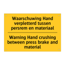 Waarschuwing Hand verpletterd /.../ - Warning Hand crushing between /.../