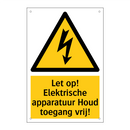 Let op! Elektrische apparatuur Houd toegang vrij!