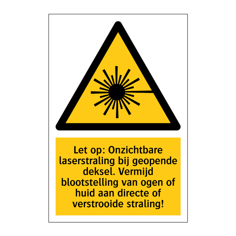 Let op: Onzichtbare laserstraling bij geopende deksel. Vermijd blootstelling van ogen of huid aan directe of verstrooide straling!