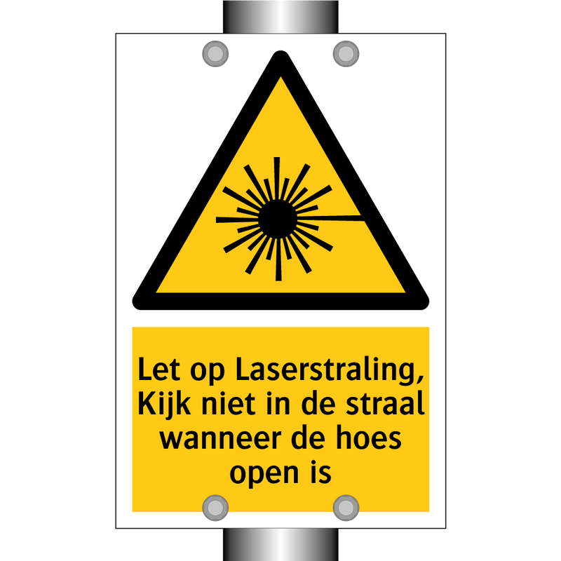 Let op Laserstraling, Kijk niet in de straal wanneer de hoes open is