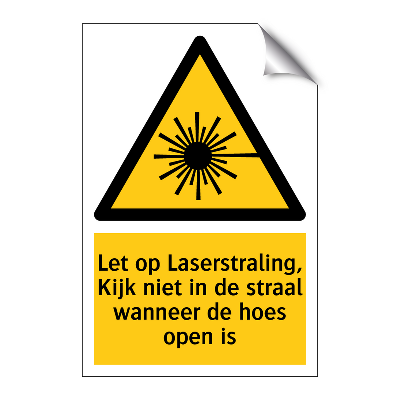 Let op Laserstraling, Kijk niet in de straal wanneer de hoes open is