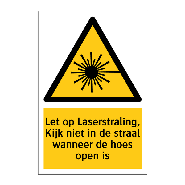 Let op Laserstraling, Kijk niet in de straal wanneer de hoes open is