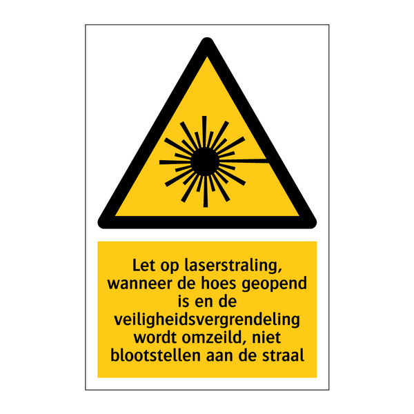 Let op laserstraling, wanneer de hoes geopend is en de veiligheidsvergrendeling wordt omzeild, niet blootstellen aan de straal