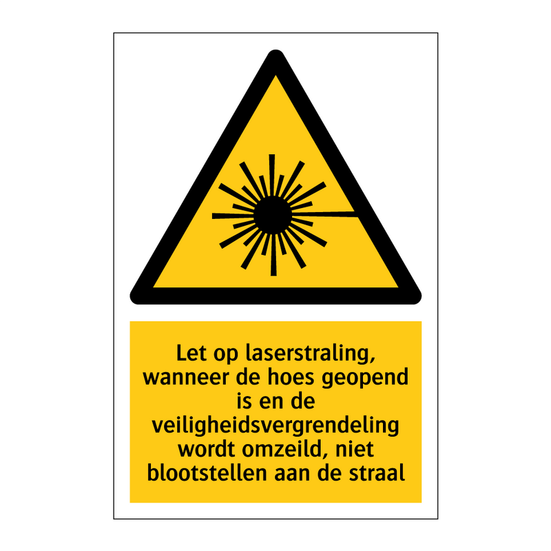 Let op laserstraling, wanneer de hoes geopend is en de veiligheidsvergrendeling wordt omzeild, niet blootstellen aan de straal
