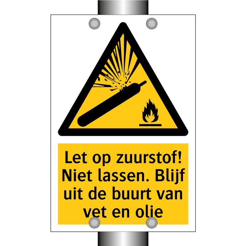 Let op zuurstof! Niet lassen. Blijf uit de buurt van vet en olie