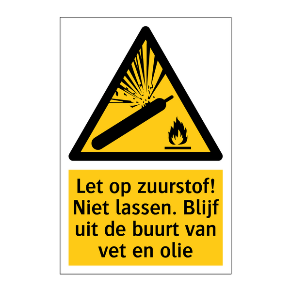 Let op zuurstof! Niet lassen. Blijf uit de buurt van vet en olie