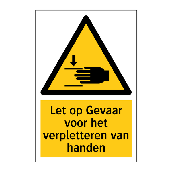 Let op Gevaar voor het verpletteren van handen