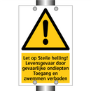 Let op Steile helling! Levensgevaar door gevaarlijke ondiepten Toegang en zwemmen verboden