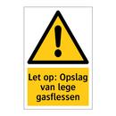 Let op: Opslag van lege gasflessen