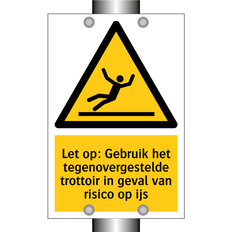 Let op: Gebruik het tegenovergestelde trottoir in geval van risico op ijs