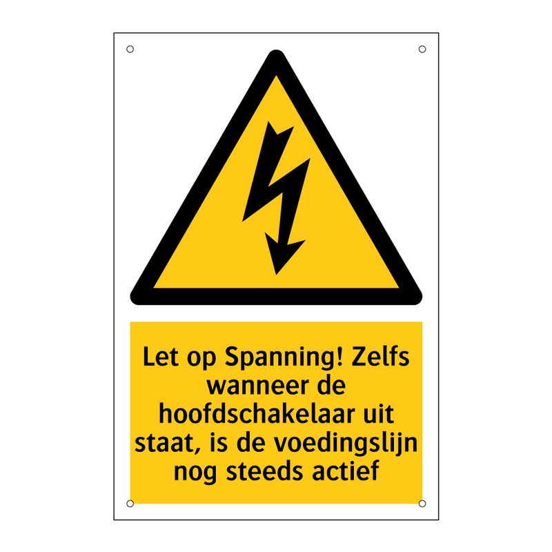 Let op Spanning! Zelfs wanneer de hoofdschakelaar uit staat, is de voedingslijn nog steeds actief
