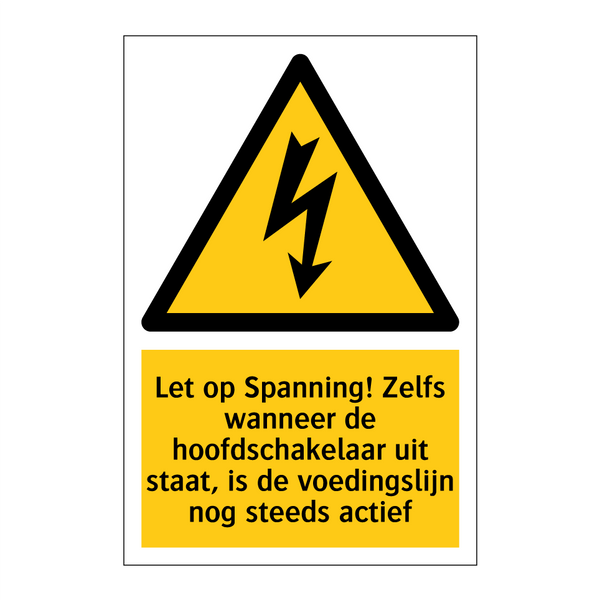 Let op Spanning! Zelfs wanneer de hoofdschakelaar uit staat, is de voedingslijn nog steeds actief