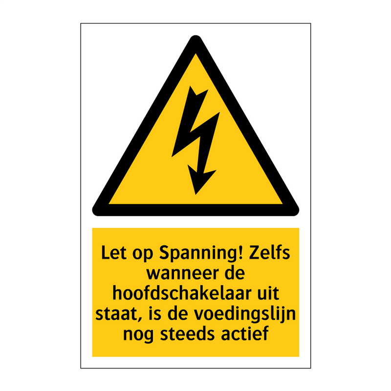 Let op Spanning! Zelfs wanneer de hoofdschakelaar uit staat, is de voedingslijn nog steeds actief