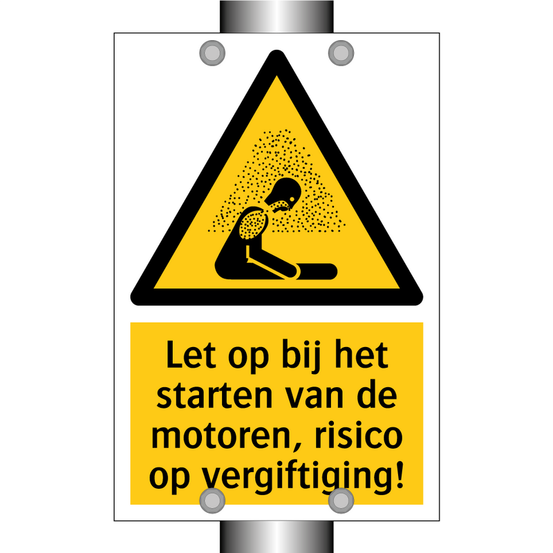 Let op bij het starten van de motoren, risico op vergiftiging!
