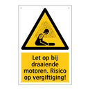Let op bij draaiende motoren. Risico op vergiftiging!