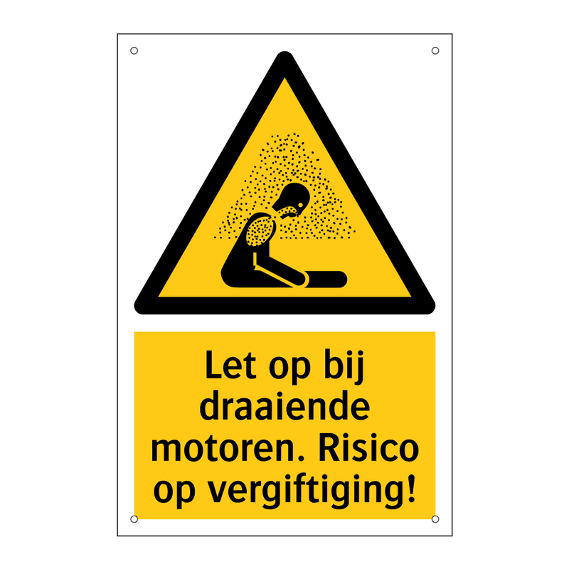 Let op bij draaiende motoren. Risico op vergiftiging!