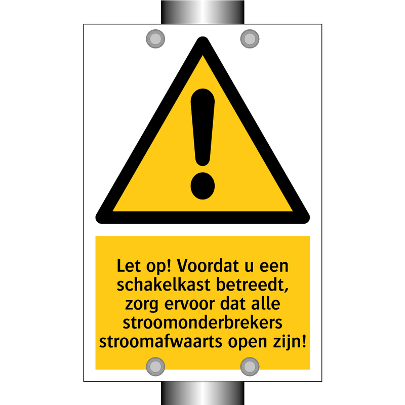 Let op! Voordat u een schakelkast betreedt, zorg ervoor dat alle stroomonderbrekers stroomafwaarts open zijn!