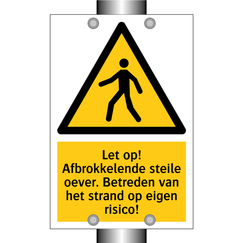 Let op! Afbrokkelende steile oever. Betreden van het strand op eigen risico!