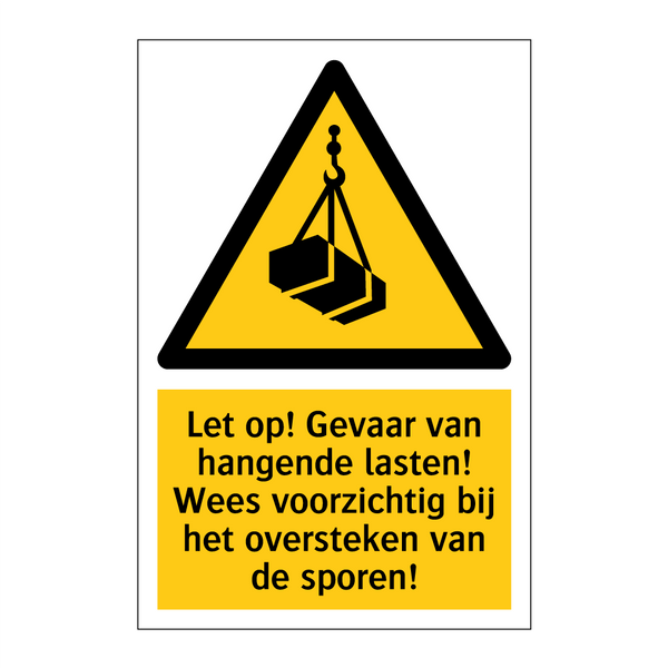 Let op! Gevaar van hangende lasten! Wees voorzichtig bij het oversteken van de sporen!