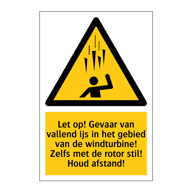 Let op! Gevaar van vallend ijs in het gebied van de windturbine! Zelfs met de rotor stil! Houd afstand!