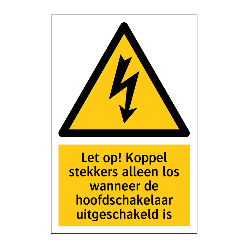 Let op! Koppel stekkers alleen los wanneer de hoofdschakelaar uitgeschakeld is