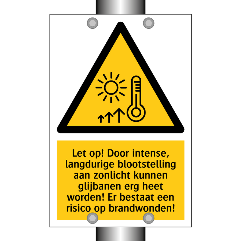 Let op! Door intense, langdurige blootstelling aan zonlicht kunnen glijbanen erg heet worden! Er bestaat een risico op brandwonden!
