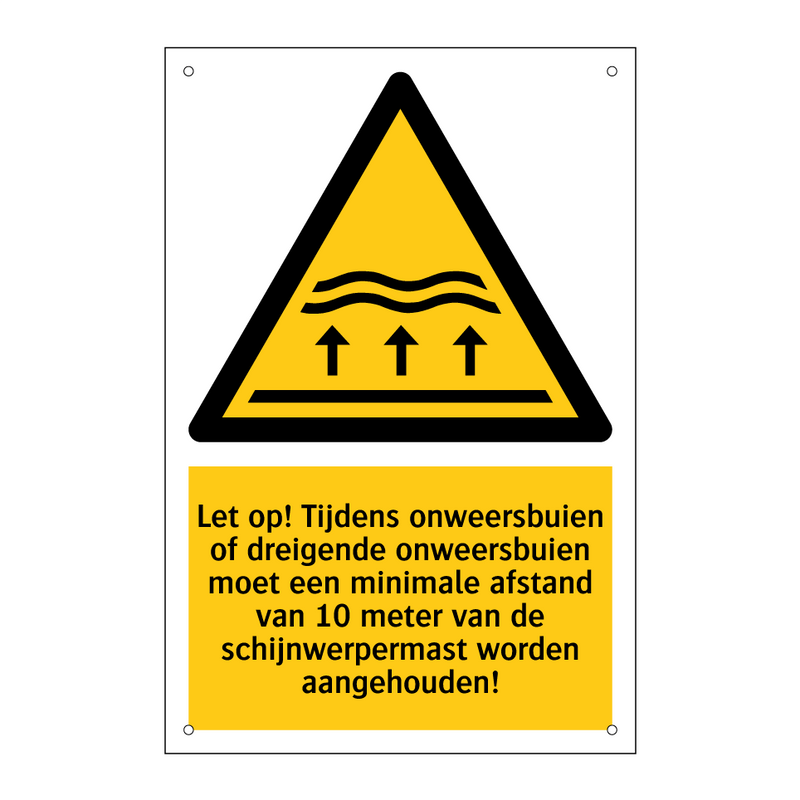 Let op! Tijdens onweersbuien of dreigende onweersbuien moet een minimale afstand van 10 meter van de schijnwerpermast worden aangehouden!