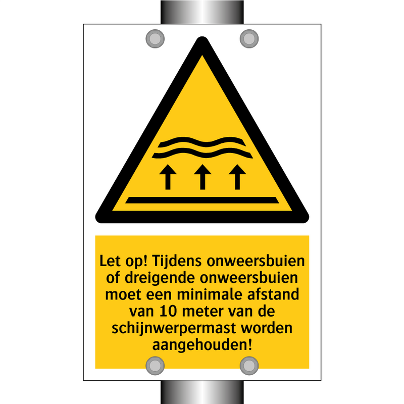 Let op! Tijdens onweersbuien of dreigende onweersbuien moet een minimale afstand van 10 meter van de schijnwerpermast worden aangehouden!